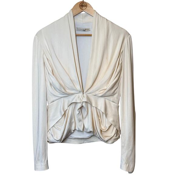 Balenciaga Paris Women’s Silk Blend V Neck Draped Blazer Jacket Cream Size 42 - Picture 1 of 14